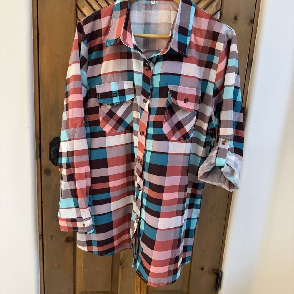NWT Bellelily plaid swim cover up shirt